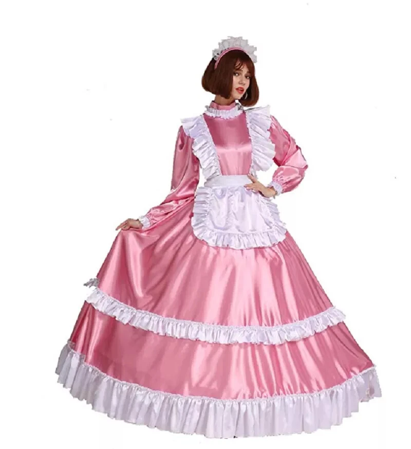 Vestido Gótico Lolita Niña Criada Sissy Rosa Satinado Disfraces Juegos con disfraces CD/TV A Medida Foto 4 de 4