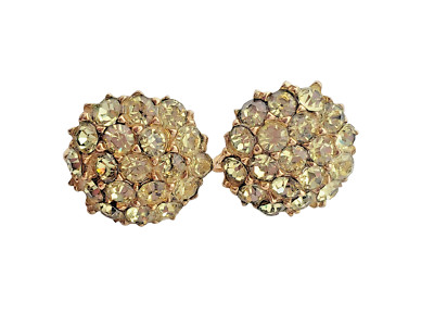 Vintage ACCESSOCRAFT NYC Gold Tone Clip Earrings w/ Yellow Rhinestones