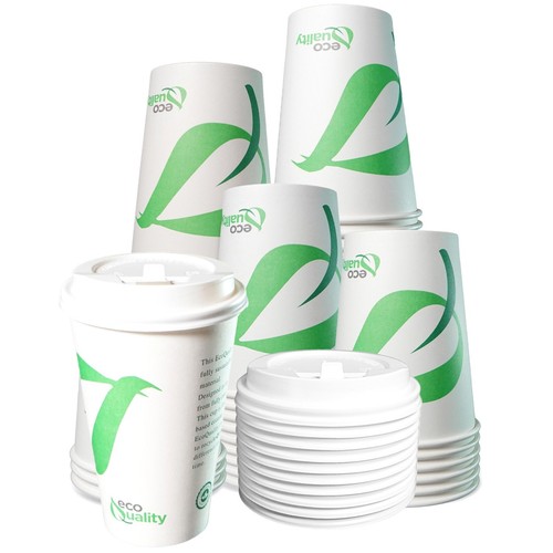 16 Unzen Einweg Biologisch Abbaubar Weiß Papier Kaffeetassen mit Weiß Kuppel Deckel 50 Stück - Bild 1 von 8