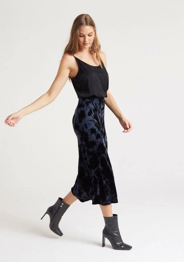 Bella Dahl Tie Dye Velvet Midi Skirt Black Crystal Sz Small eBay