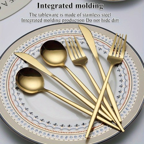Gold Silverware Set 60 Piece,Titanium Gold Plated Stainless Steel Flatware Set - Picture 5 of 8