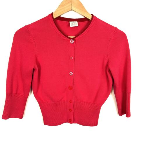 Vintage Tommy Jeans Y2K Pink and Red Shrunken Short Sleeve Crew Cardigan SIZE S