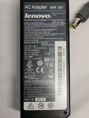 Genuine Lenovo 90W Laptop AC Charger – 20V Adapter – 42T4434 42T4438 42T4439 – For ThinkPad – Used But Great
