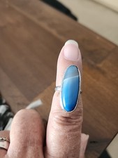Larimar Ring 925 Silver Jewelers Overlay Ring Long Gemstone Ring Size 5 1/2