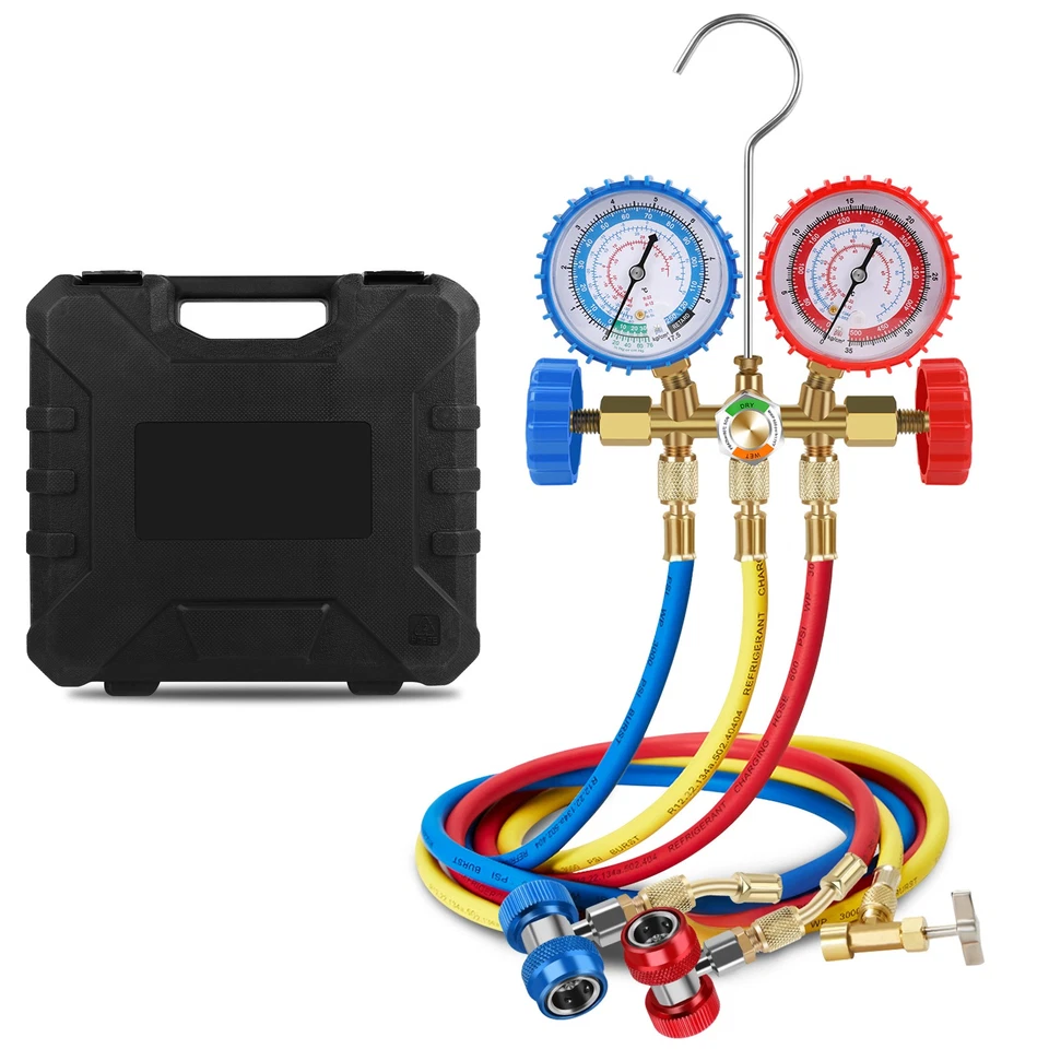 3 Ways Manifold Gauge Set for AC Refrigeration Charging Hose R134A R22 R12 R502 - Image 2 of 4