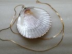 Vintage Seashell Pendant Gold Plated Overlay Floral & Edged Chain 24" Necklace — photo 6