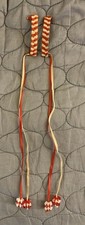 Pair Of Homemade Red/White Ribbon Barrettes With Beads Vintage 1980 s