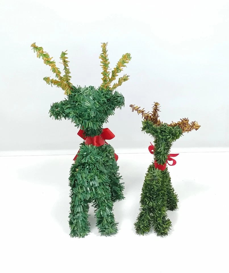 Faux Pine Tree Reindeer Miniature Tabletop Christmas Decor Wood Base 5 - 12in - Image 4 of 4