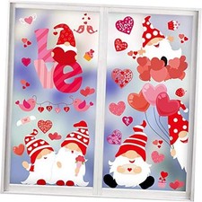Valentine's Day Window Cling,6 Sheet Heart Gnome Elf Window Sticker Heart 1