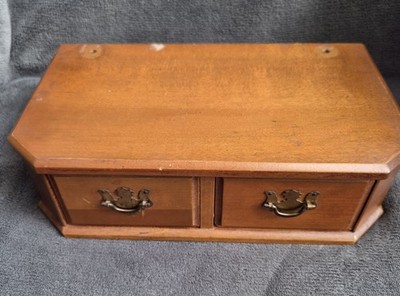 Vintage Schmuckkästchen aus Holz 2 Frontschubladen mit Griffen WIE GESEHEN 