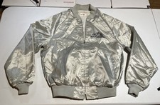 vtg King Louie Pro Fit Mens L Satin Bomber Jacket Silver Snap Button Golf League