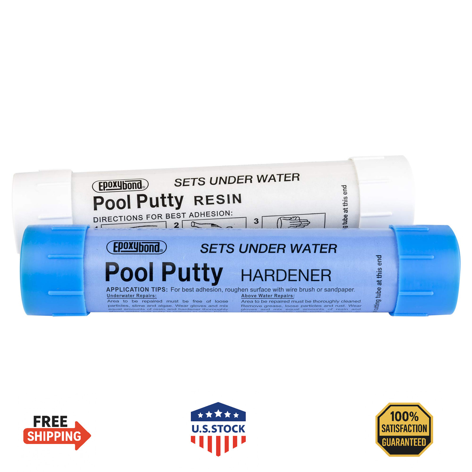 Masilla de piscina epoxibond juego de 2 piezas | reparación de piscina y spa | reparación submarina | hágalo usted mismo