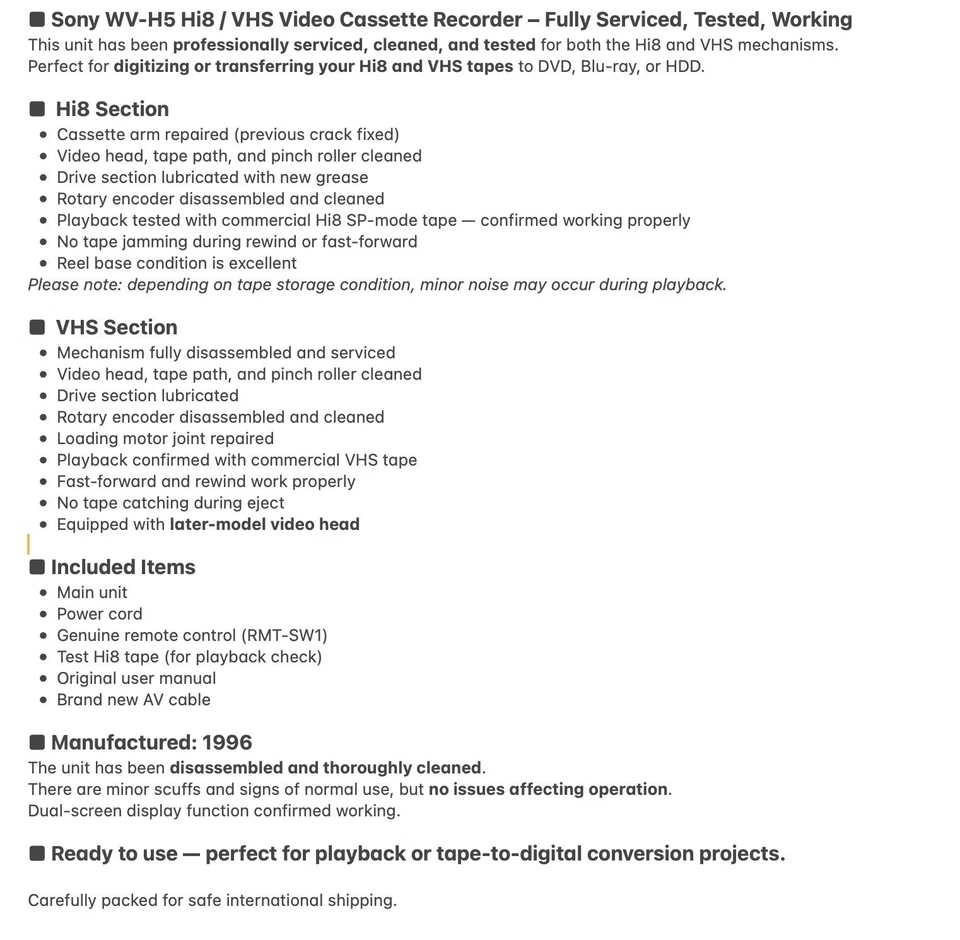 GEPFLEGTER SONY WV-SW1 Hi8 8mm VHS Videorecorder Video Deck Player GETESTET... - Bild 2 von 4