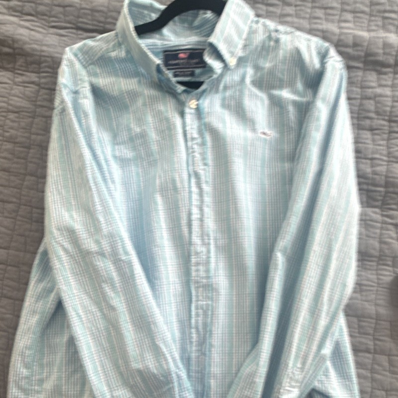 Vineyard Vines Men’s XL Blue/White Check Whale Long Sleeve Cotton Button-Down