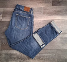 Flint And Tinder Slim Fit Mid Rise Selvedge Denim Blue Jeans Mens Size 31x32