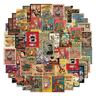 60 x Sticker Vintage Stil Aufkleber für Laptop Handys Notebooks - Bild 1 von 4