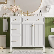36" Bathroom Vanity with Ceramic Sink, Adjustable Shelves, Drawers & Doors