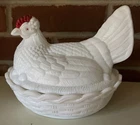 Vintage Fostoria Milk Glass Hen On A Nest Very Detailed Candy Dish Excellent