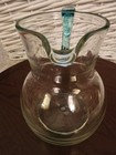 Art Glass Mini Pitcher Creamer Clear w Retro Applied Aqua Blue Handle 4"Hx4.5"W  — photo 10