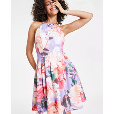 VINCE CAMUTO Women's Scuba Fit & Flare Dress Size 8 Purple Floral Printed NWT