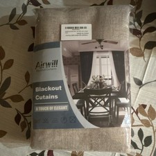 Airwill Blackout Linen Rod Pocket Curtain Panels Solid Beige 52 x 84 in 2 Panels