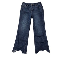 Democracy Ab Solution Jeans Womens 10 Blue Wide Leg Raw Sharkbite Hem Stretch
