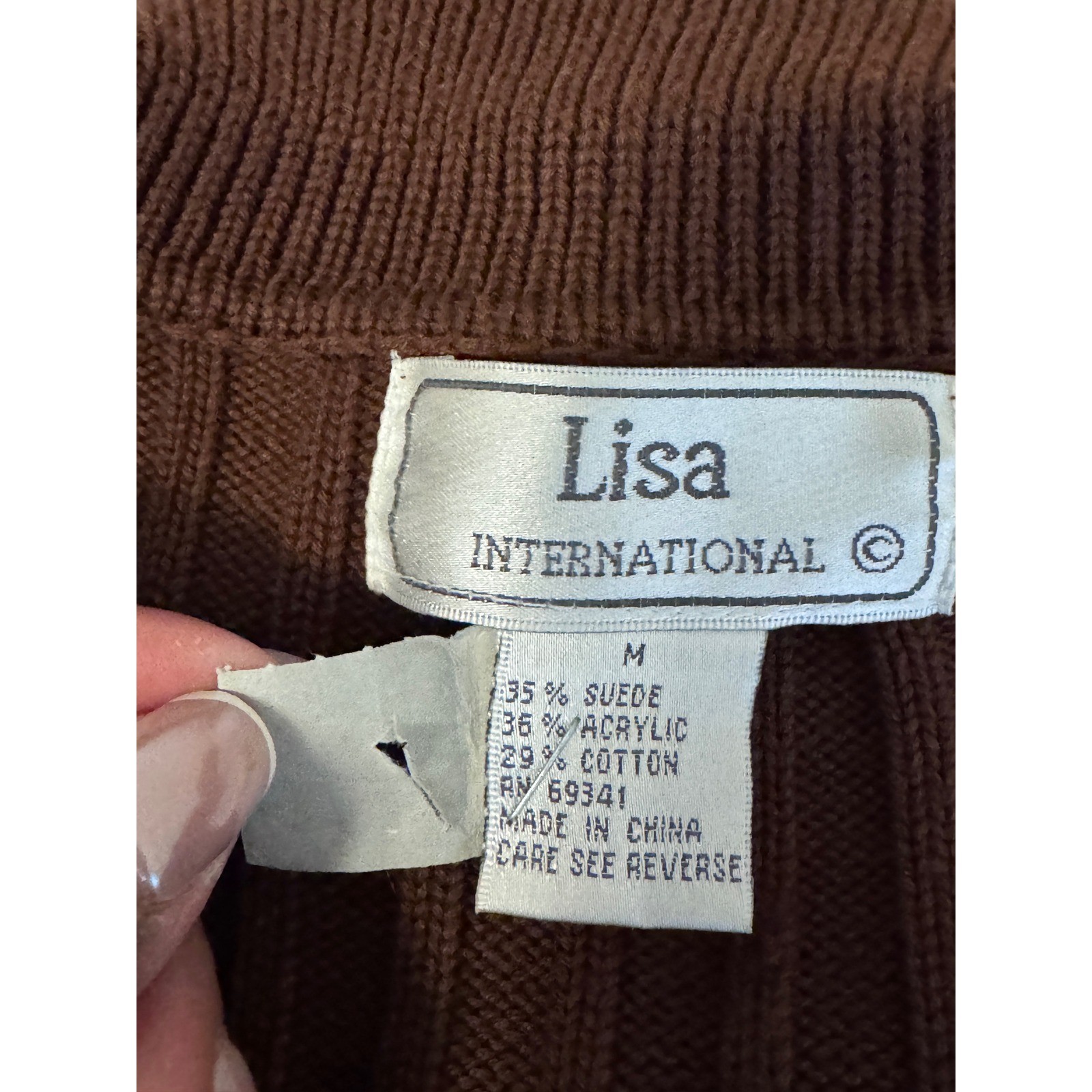 Lisa International Brown Suede Patchwork Ribbed K… - image 4