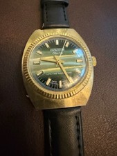 Vintage Kronotron Electra Mechanical Manual Wind Watch Green Striped Dial 36mm