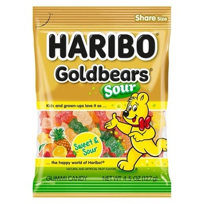 HARIBO Sour Goldbears Gummi Candy, 12ct, 4.5oz, Zesty & Chewy Fruit Treats