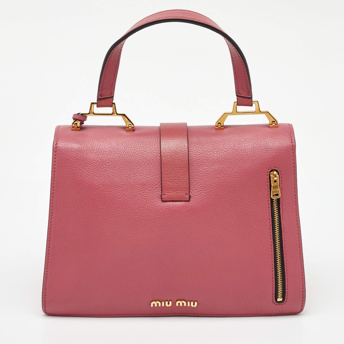 Miu Miu Rose Pink Madras Leather Pushlock Top Handle Bag | eBay