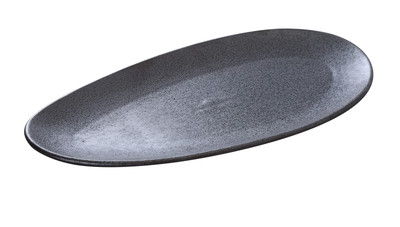 Yanco China DB-316 Diamond Black Porcelain 16'' x 7.5'' Leaf Shape Plate - 1 Doz