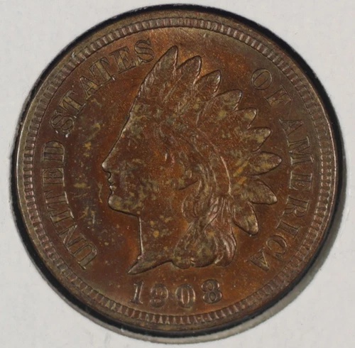 Indian Head Cent. 1908 About Uncirculated.  Lot # 9061-360-114