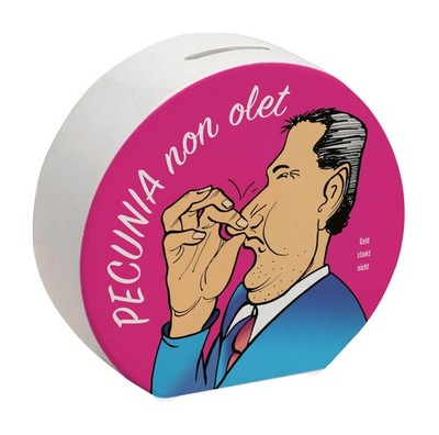 Pecunia non olet Spardose in Pink zum Thema Geld