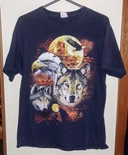 Vintage Wolf Eagle Aztec Southwestern T Shirt- Americana Fruit Of The Loom L