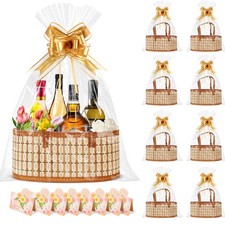 8 Set Baskets for Gifts Empty, Gift Empty Bamboo Basket Large, Foldable Woven...