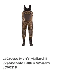 LaCrosse Mallard II 3.5mm 1000g Wader- Realtree Max 5 SIZE 14. NEW IN BOX 700316