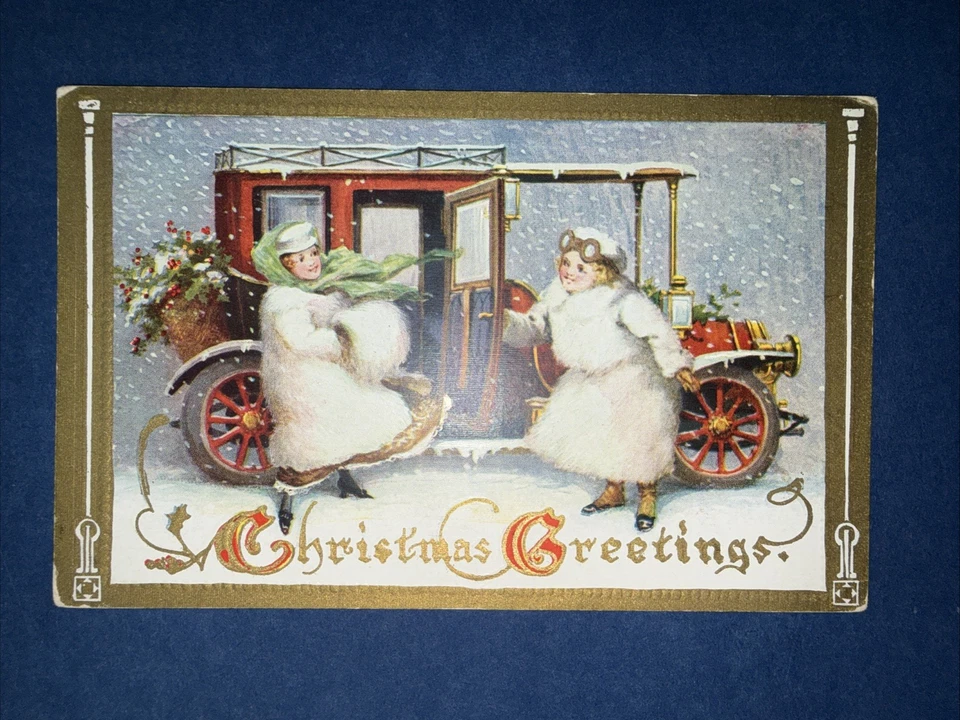 5 bonitas postales antiguas de Navidad para damas y familias. EMB. Oro. Colorido. Foto 4 de 4