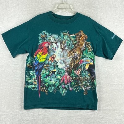 VTG Bronx Zoo Rainforest Shirt Mens L Green Single Stitch Parrot Nature NYC