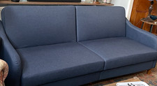 Sofa. 3 Seater. Navy Blue. Linen Blend Fabric. 