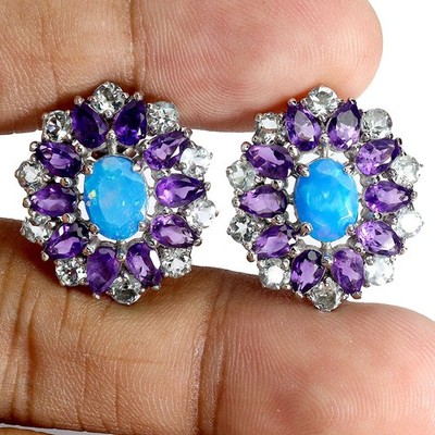 Egemdiamond 925 Sterling Silber Ohrringe Oval Blau Opal 8x6mm Aquamarin Schmuck