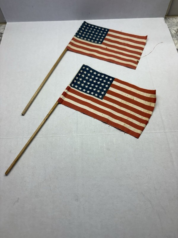 Lot of 2 Vintage 48-Star American Parade Flags on a Stick 5 1/2" x 3 1/2" USA