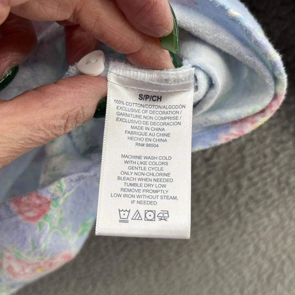 Lanz of Salzburg 睡衣套装女式小号蓝色花卉棉法兰绒 2 件套蕾丝 — 第 4/4 张图片