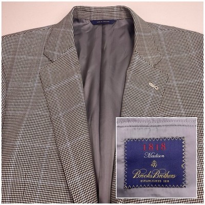 Brooks Brothers Blazer Sport Coat 44L Wool 1818 Madison Houndstooth VGUC