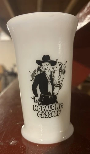 Vintage 1950s Hopalong Cassidy White Milk Glass Tumbler Hoppy William Boyd Horse