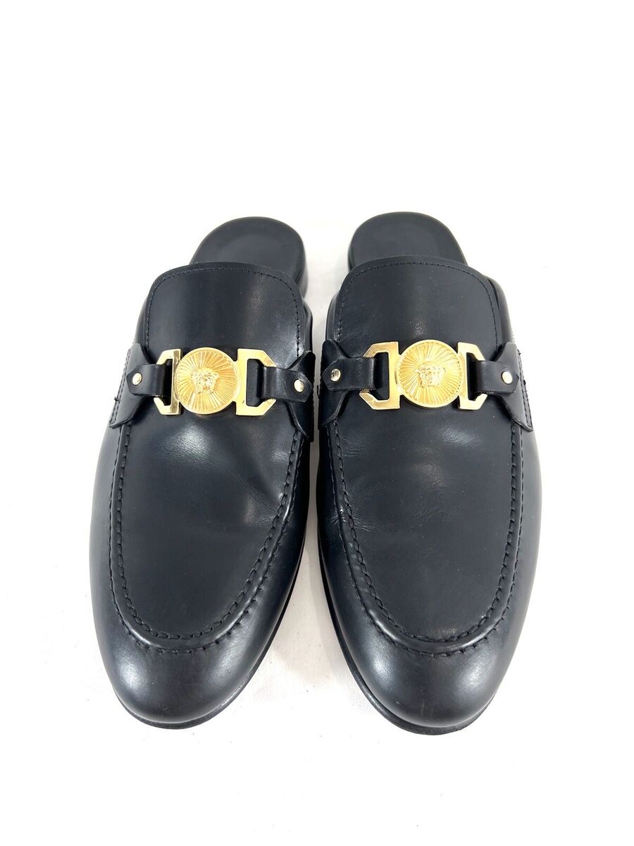 VERSACE Black Leather Medusa Men Half Loafers Made in Italy VERSACE Black Leather Medusa Men Half Loafers Made in Italy