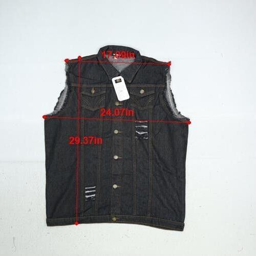 Nasky Dark Wash Distressed Ripped Denim Vest Sleeveless Retro Jean Jacket 2XL - Picture 2 of 9