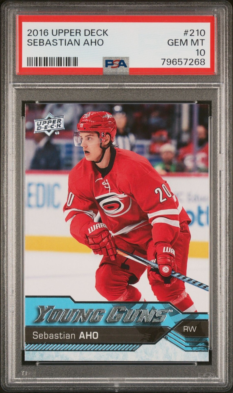 Sebastian Aho 16/17 Upper Deck Young Guns Rookie #210 GEM MINT PSA 10