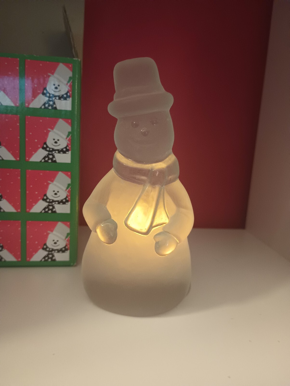 Vintage Toscany Collection Snowman Frosted Glass Votive Candle Holder in Box