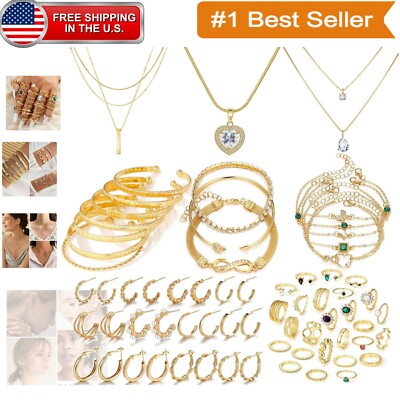 Stylish 36 Piece Gold Jewelry Set for Women: Layered Necklaces