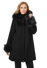 Jessica London Women's Plus Size Hooded Faux Fur Trim Coat